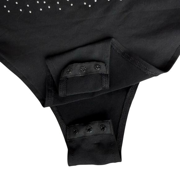 New Black Crystal Sparkle Bodysuit Tank Large Party Club NYE Glam Holiday Bling - Picture 5 of 15